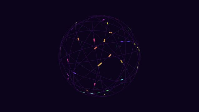 Complex network of interconnected lines and dots arranged in a circular pattern, depicting a intricate and interconnected system