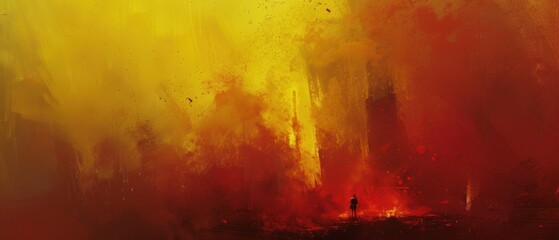 Vibrant explosion of colors in the style of apocalyptic poster,nuclear explosion, the last survivor