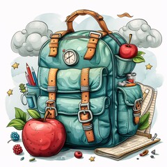 Back to School A Colorful and Creative Backpack with a Monthly Calendar and School Supplies Generative AI