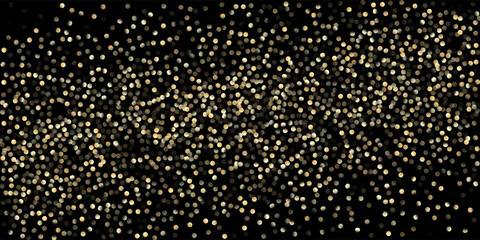Gold Confetti Shower on Black. Golden Sequins, - 728364382