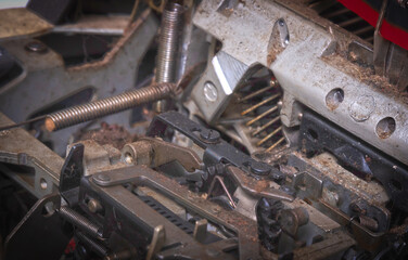 Broken metal typewriter, vintage object