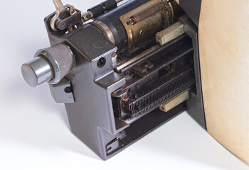 Broken metal typewriter, vintage object