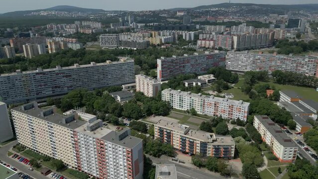 Aerial view of Condo complex on sunny summer day in Petrzalka, Bratislava, Slovakia