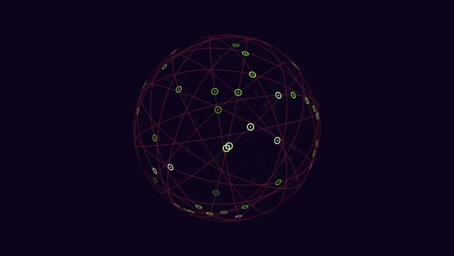Diagram depicting a complex, interconnected network of nodes (circles) and connections (lines). Nodes labeled with numbers, lines labeled with letters