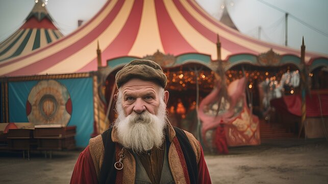 front of a circus tent with a topper 
