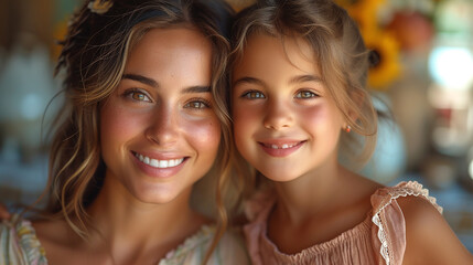 Fototapeta premium Beautiful motherhood image of a mom with a cute little kid 