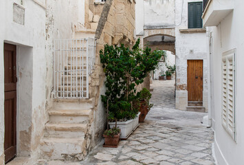 Fototapeta na wymiar Polignano a Mare, Italy - one of the most beautiful cities on the Adriatic Sea, Polignano a Mare is a main landmark in Apulia. Here in particular its narrow alleyways 