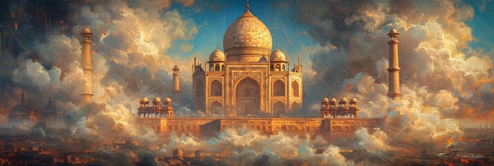 Golden Taj Mahal A Bird's Eye View of the Iconic Landmark Generative AI - obrazy, fototapety, plakaty