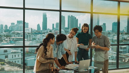 Group of diverse business people brainstorming about marketing plan. Multicultural business team...