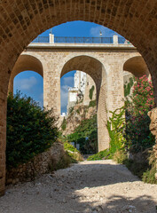 Fototapeta na wymiar Polignano a Mare, Italy - one of the most beautiful cities on the Adriatic Sea, Polignano a Mare is a main landmark in Apulia. Here in particular the Bourbon Bridge