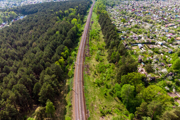 An aerial view of the railway tracks running through the countryside