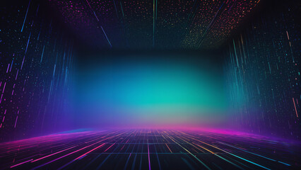 a close up of a neon lit room with a black background, holodeck, panoramic anamorphic