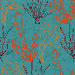 Fototapeta na wymiar Hand Drawn corals seamless pattern, underwater background, great for textiles, banner, wallpapers, wrapping - vector design