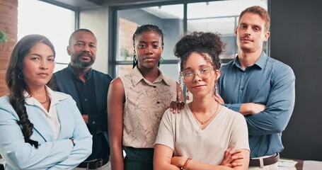 Diversity, face and proud business people with arms crossed confidence in office for teamwork. Partnership, portrait and lawyer team together for collaboration, support or ready for legal consulting