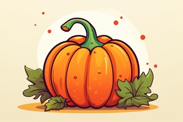 Drawing of a Pumpkin With Leaves Surrounding It