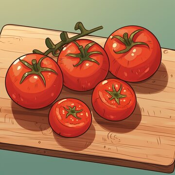 Wooden Cutting Board Overflowing With Fresh Tomatoes