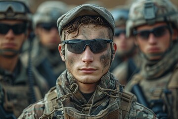 Fototapeta premium Sunglasses and Camo A Soldier's Style Generative AI