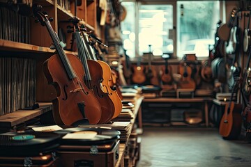 Musical instruments and vinyl records store