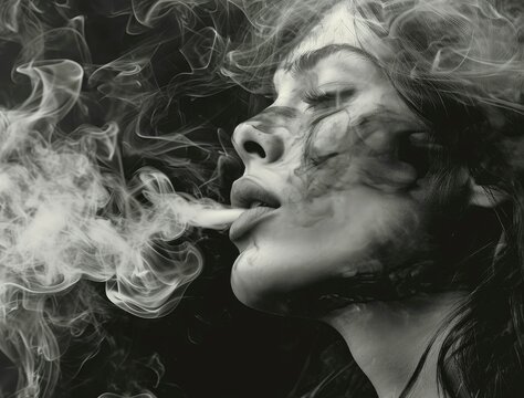 Girl Blowing Smoke Black And White