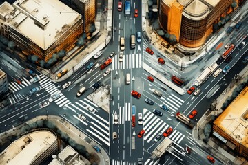 Aerial View of a Busy City Intersection