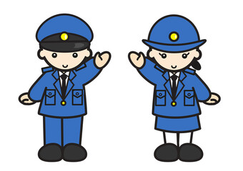 警察官の制服姿の男の子と女の子