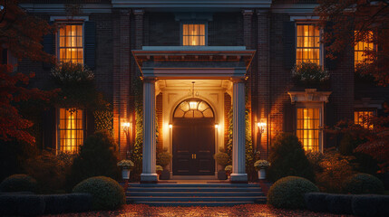 exterior of house door at night in the city