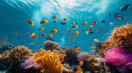 Fototapeta na wymiar Colorful coral reef bustling with diverse fish