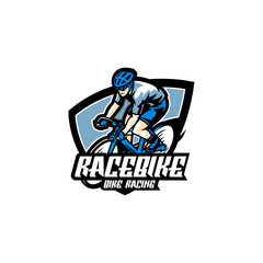 Illustration Race Bike Vector Mascot Logo Style.