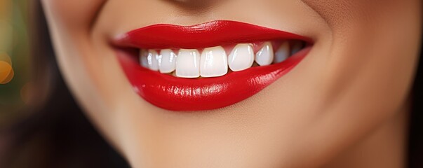 Fototapeta premium Portrait of happy women with perfect smile with nice white teeth, panorama banner. Generative Ai.
