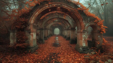 Fall's Fiery Finale A Tunnel of Orange Leaves Generative AI