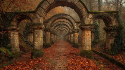 Autumn's Embrace A Tunnel of Leaves Generative AI