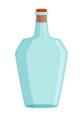 Glass bottle cartoon style vector icon. Vector blank and empty wine bottle