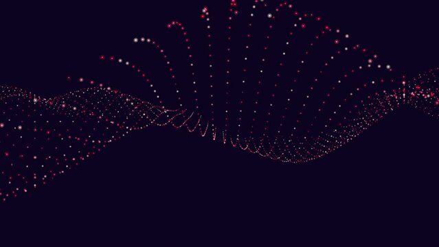 Dynamic and visually striking, this digital artwork features a wave pattern of red dots on a black background. The dots create a sense of movement and flow