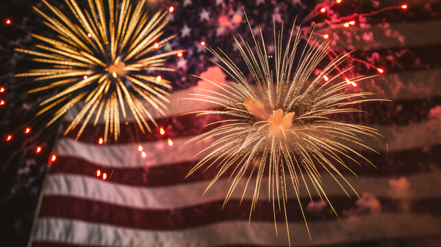American flag and fireworks background for 4th of July Independence day.