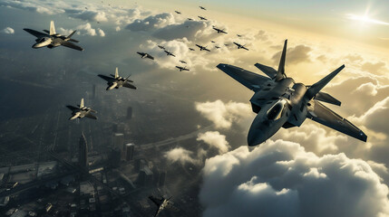 Naklejka premium Fighter jet fighters flying in the sky
