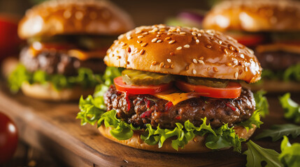 Cheese burger - American cheese burger with fresh salad and french fries