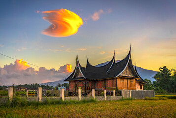 traditional house  at sunset