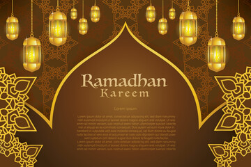 Fototapeta na wymiar Elegant glamour background and poster Ramadan Kareem with gradient style and realistic icon
