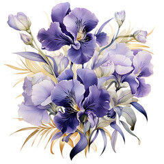 Watercolor irises, beautiful flowers isolated on white background. Hand drawn floral illustration. Greeting card