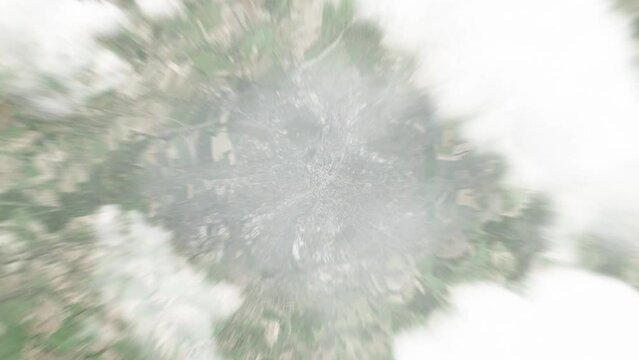 Earth zoom in from space to Chemnitz, Germany. Followed by zoom out through clouds and atmosphere into space. Satellite view. Travel intro. Images from NASA