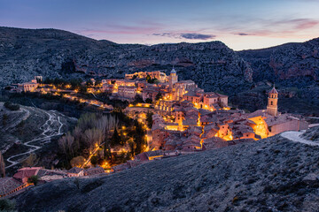 Night Scene in Albarracín, Province of Teruel, Aragon, Spain