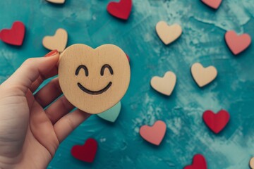 Fototapeta premium Happy Smiley Emoji digit Emoticon, colored Symbol customer segmentation. Smiling face comments. Joyfull cartoonist big smile. radiant emoji client rating and customer feedback