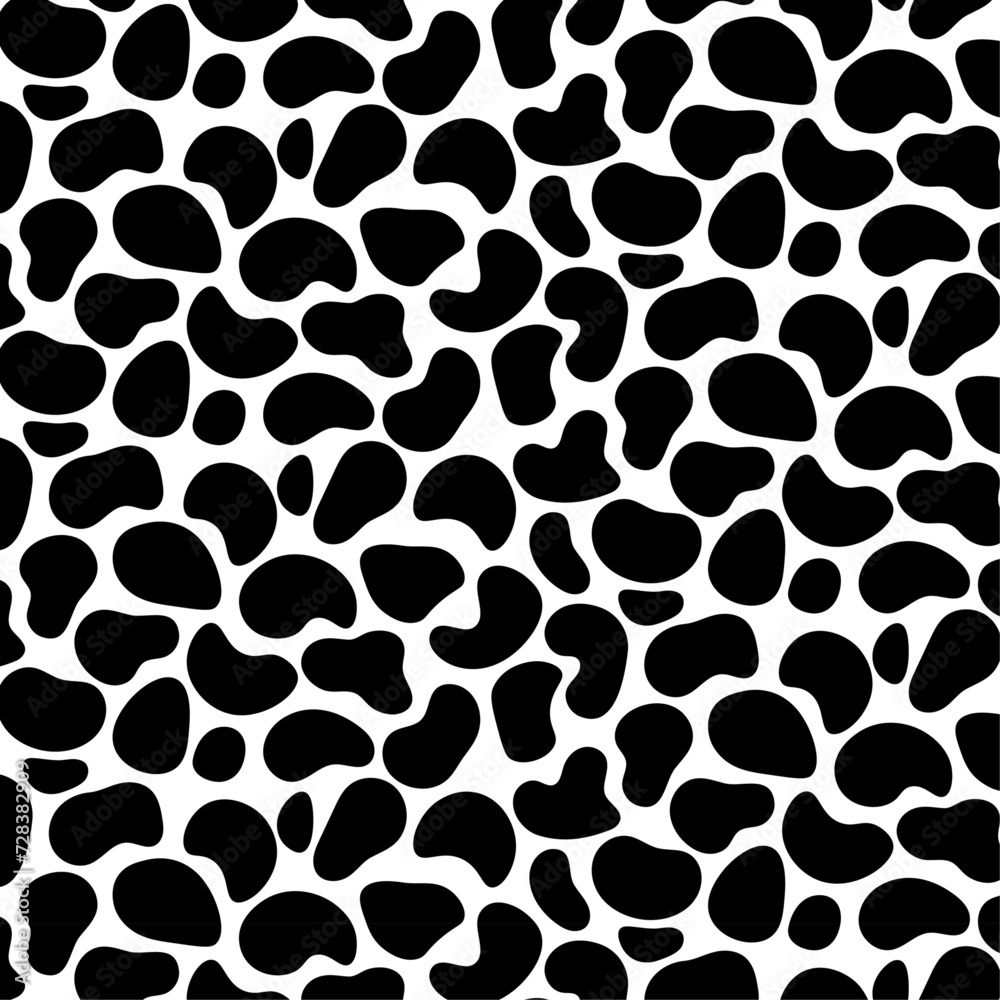 Poster Organic amoeba blood and drops seamless pattern. Abstract blob shapes collage. Rounded simple elements collection stone, pebble, inkblot isolated on transparent background. Vector 