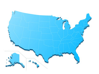 Minimalistic map of the USA blue color on white background. Thin clean lines. Raster illustration.