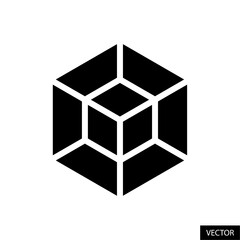 4D cube, tesseract, four dimensional cube vector icon in glyph style design for website, app, UI, isolated on white background. Vector illustration.