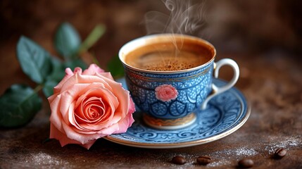 A Sweet Espresso with a Pink Rose A Perfect Blend for a Monthly Coffee Meetup Generative AI