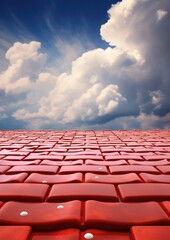 Naklejka premium House reconstruction with new red tile roof during sunny weather. Generative Ai.