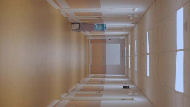 Hospital corridor, corridor with wards, slow motion shooting