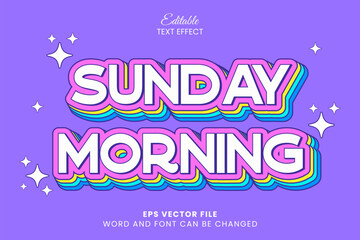 Sunday morning vintage colorful editable vector text effect