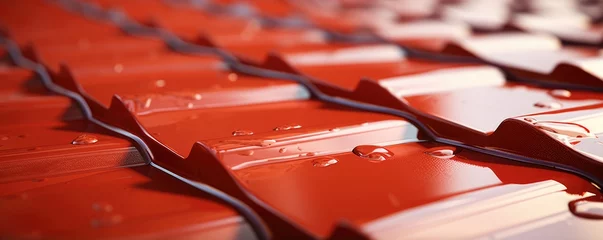 Photo sur Aluminium Rouge 2 House reconstruction close up with new red tile roof, banner panorama. Generative Ai.